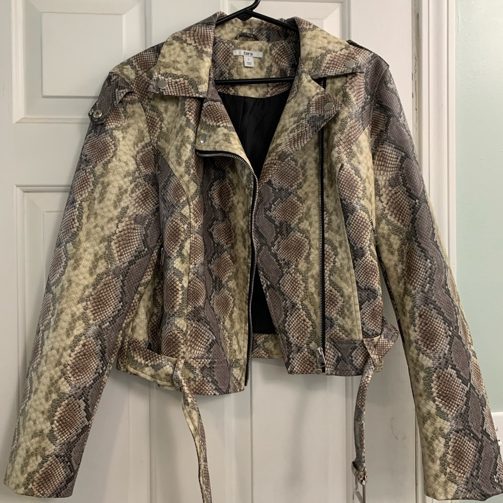 Faux Snakeprint Moto Jacket